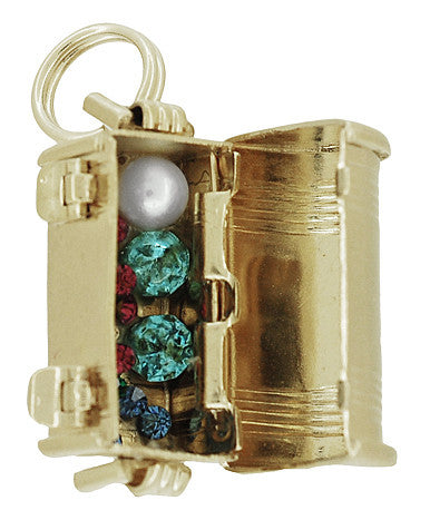 Movable Treasure Chest with Jewels Inside Charm Pendant in 14K Gold - Item: C715 - Image: 3