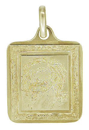 Rectangular Engraved Jesus Medallion Pendant in 14K Gold