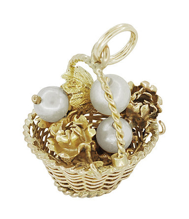 Flower Basket Charm with Pearls in 12 Karat Gold - alternate view