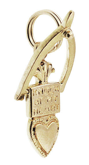 Movable "Knock At My Heart" Door Knocker Vintage Charm in Yellow Gold - Item: C731 - Image: 2
