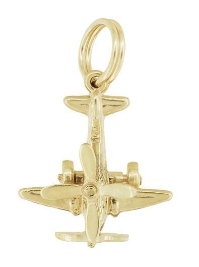 1950's Vintage Movable Propellers Airplane Charm in 10K Yellow Gold - Item: C735 - Image: 3