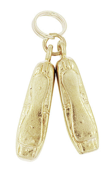 Ballet Shoes Charm in 14K Yellow Gold | Ballerina Toe Shoes Charm - Item: C738 - Image: 2