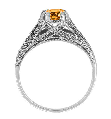 Vintage Style Filigree Natural Citrine Promise Ring in Sterling Silver - alternate view