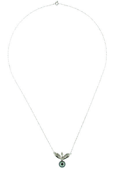 Antique Diamond Set Black Pearl Drop Lavalier Necklace in 14 Karat White Gold - Item: N102 - Image: 2