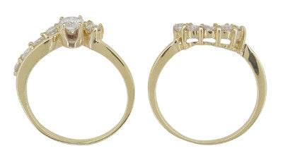 Cascading Diamonds Estate Wedding Ring Set in 14 Karat Yellow Gold - Item: WSR101 - Image: 4