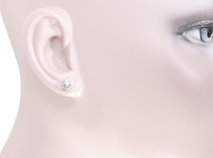 1960's Buttercup Stud Diamond Earrings in 14 Karat White Gold - Item: E108W - Image: 3