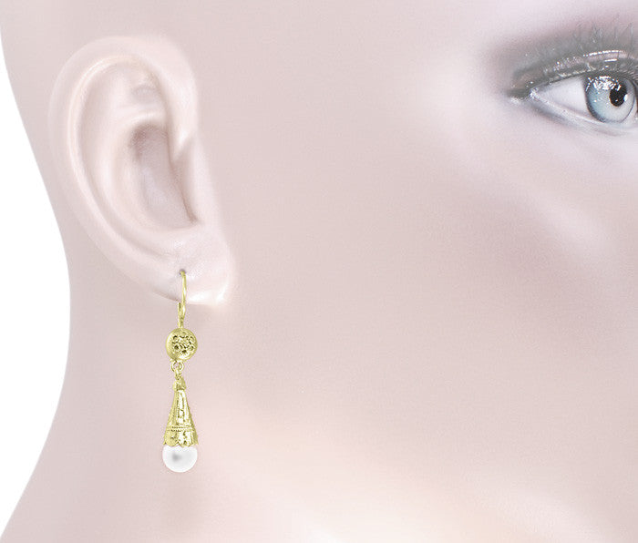 Victorian Pearl Drop Earrings in 14 Karat Yellow Gold - Item: E150 - Image: 2