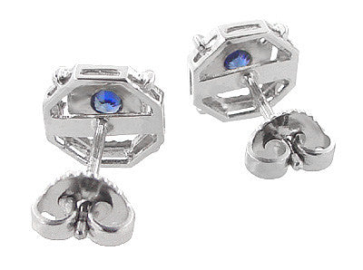 Art Deco Blue Sapphire Stud Earrings in 18 Karat White Gold - Item: E152 - Image: 3
