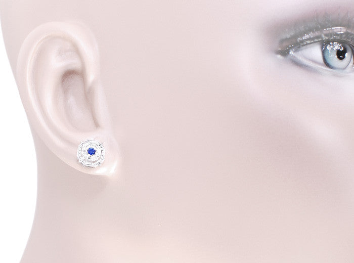 Art Deco Sapphire Stud Earrings in Platinum - Item: E152P - Image: 4