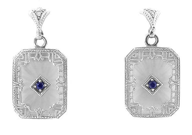 Art Deco Filigree Blue Sapphire and Diamond Crystal Earrings in Sterling Silver - alternate view