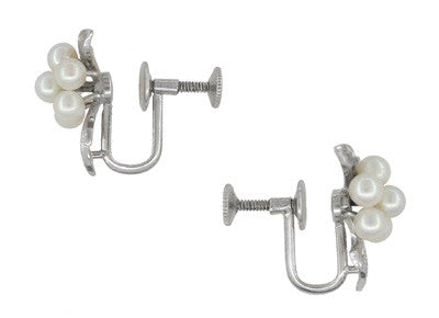 Vintage Mikimoto Pearl Cluster Earrings in Sterling Silver - Item: E160 - Image: 2
