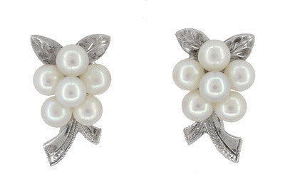Vintage Mikimoto Pearl Cluster Earrings in Sterling Silver