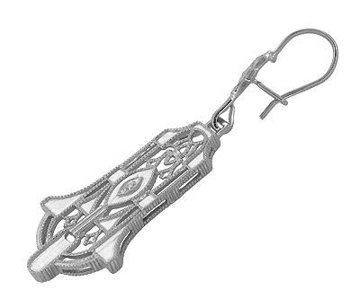 Geometric Diamond Dangling Sterling Silver Filigree Art Deco Earrings - Item: E173WD - Image: 3
