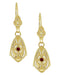 Art Deco Dangling Sterling Silver Ruby and Diamond Filigree Earrings with Yellow Gold Vermeil