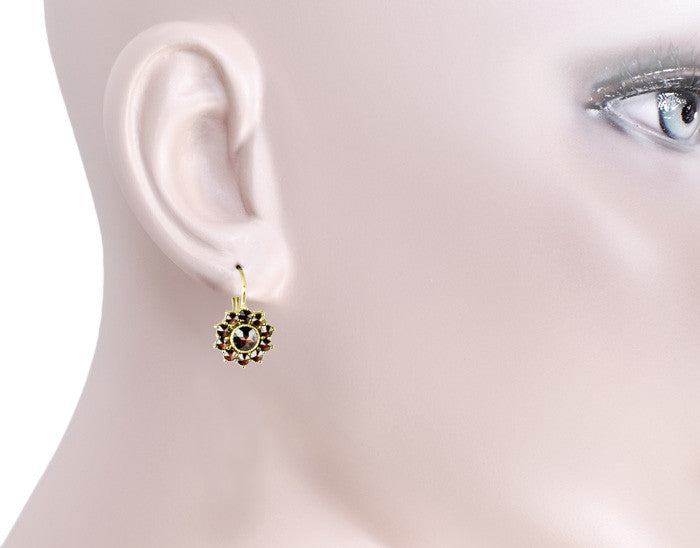 Bohemian Garnet Floral Drop Victorian Earrings in 14K Yellow Gold and Sterling Silver Vermeil - Item: E185S - Image: 3