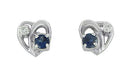 Vintage Heart Sapphire and Diamond Stud Earrings in 14 Karat White Gold