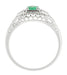 Art Deco Emerald and Diamond Low Profile Filigree Engagement Ring in 14 Karat White Gold
