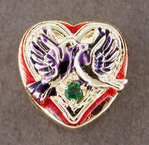 Enameled Lovebirds Emerald Set Heart Slide in 14 Karat Gold