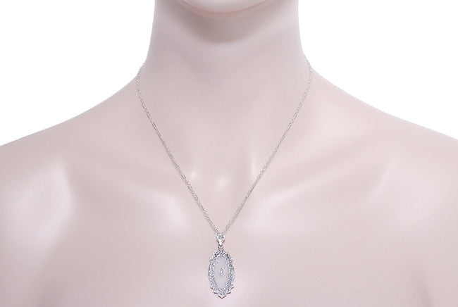 Art Deco Filigree Crystal and Diamond Set Pendant Necklace in Sterling Silver - Item: N105 - Image: 3