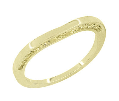 Filigree Scrolls Heart Curved Wedding Band in 14K Yellow Gold - Item: R847Y - Image: 2