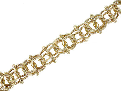 Vintage Heavy Double Link Rope & Smooth Link Charm Bracelet in 14 Karat Gold