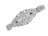 Art Deco Marquise Sapphire and Diamond Filigree Bracelet in 14 Karat White Gold