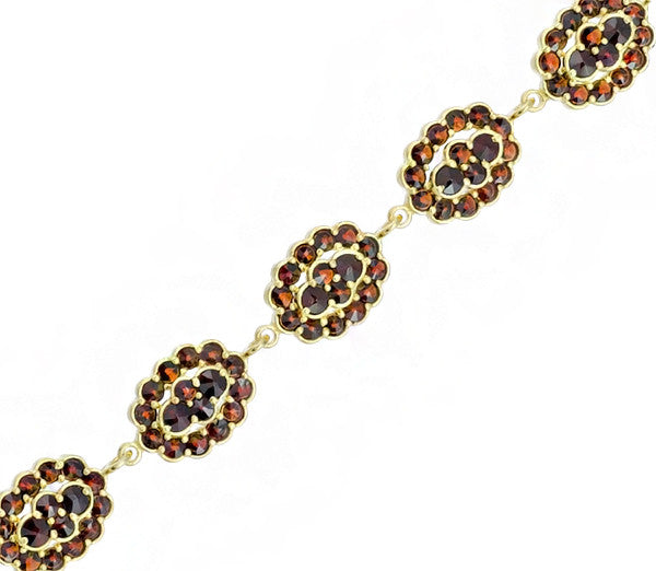 Bohemian Garnet Floral Clusters Bracelet in Yellow Gold Vermeil over Sterling Silver - Victorian Vintage Replica Circa 1900 - Item: GBR132S - Image: 2