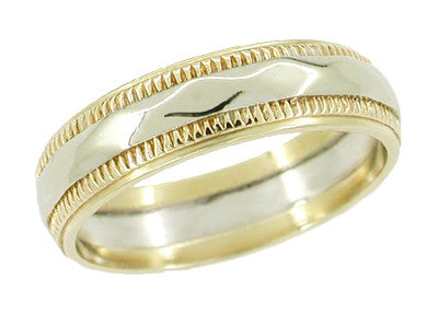 Geometric Vintage Wedding Ring in 14 Karat Yellow and White Gold - Size 6 1/4