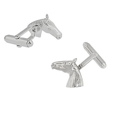 Solid Sterling Silver Horse's Head Cufflinks - Item: SCL122 - Image: 2