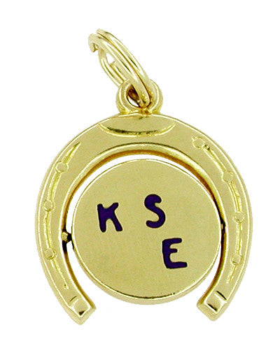 Kiss Me Movable Lucky Horseshoe Charm in 14 Karat Gold