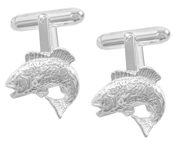 Jumping Bass Fish Cufflinks in Sterling Silver
