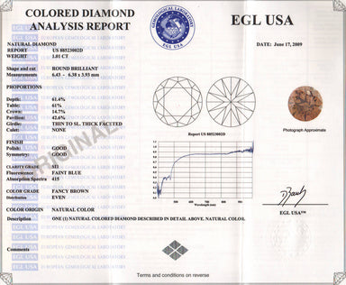 1.01 Carat Loose Natural Fancy Brown Cinnamon Color Diamond | Round Brilliant SI1 Clarity - alternate view