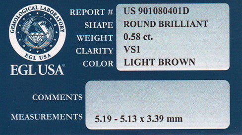 0.58 Carat Peach Color Fancy Light Brown Loose Diamond | Round Brilliant VS1 Clarity - Item: D261 - Image: 3