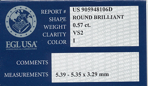 0.57 Carat Loose Diamond I Color VS2 Clarity Natural | Good Cut | EGL USA Certified - Item: D497 - Image: 2