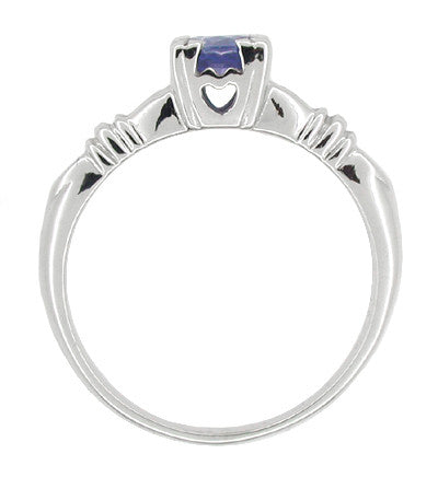 Art Deco Hearts and Clovers Sapphire Engagement Ring in 14 Karat White Gold - Item: R230 - Image: 2