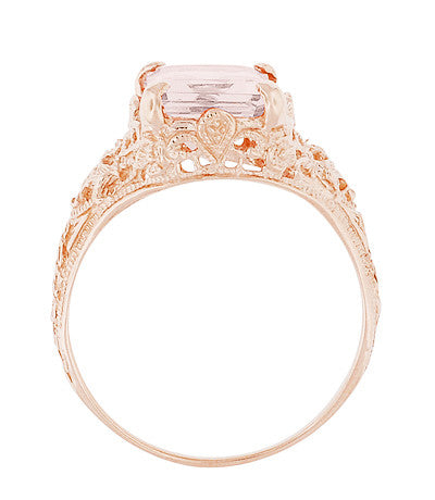 Emerald Cut Morganite Edwardian Filigree Engagement Ring in 14 Karat Rose ( Pink ) Gold - Item: R618RM - Image: 4