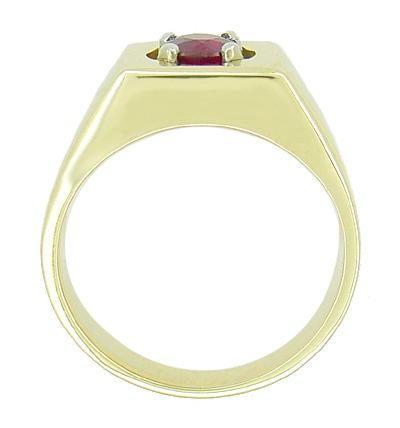 Side View of Yellow Gold Man's Ruby Vintage 1950's Ring  - MR102R
