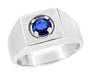 1950's Vintage Natural 1 Carat Blue Sapphire Ring for a Man in White Gold - MR102W