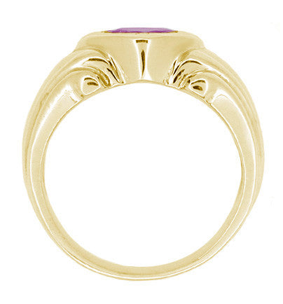 Geometric Art Deco Men's Amethyst Ring in 14 Karat Yellow Gold - Item: MR121Y - Image: 2