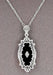Art Deco Onyx and Diamond Filigree Pendant Necklace in Sterling Silver