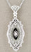 Art Deco Onyx and Crystal Diamond Set Filigree Pendant Necklace in 14 Karat White Gold