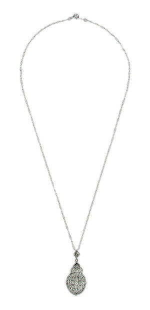 Art Deco Diamond Filigree Pendant Necklace in Sterling Silver - Item: N123 - Image: 2