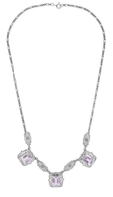 Art Deco Filigree Rose de France 3 Drop Necklace in Sterling Silver - alternate view