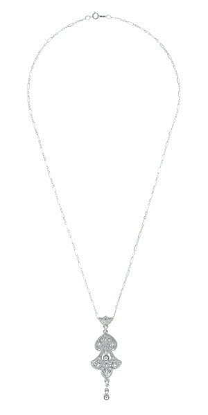 Edwardian Pearl Lavalier Drop Pendant Necklace in Sterling Silver - Item: N147SS - Image: 3