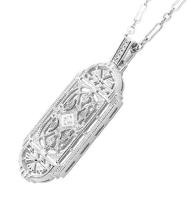 Art Deco Filigree Geometric Diamond Pendant Necklace in Sterling Silver - alternate view