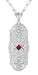 Art Deco Flowers Filigree Ruby Pendant Necklace in Sterling Silver