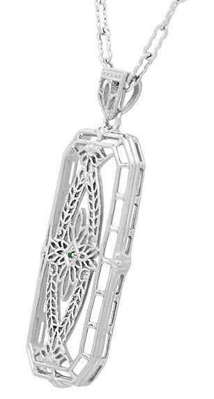 Vintage 1930's Style Ichthys Filigree Emerald Pendant Necklace in Sterling Silver - alternate view