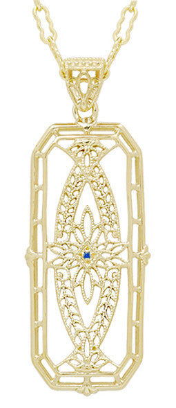 1930's Vintage Inspired Filigree Sapphire Ichthus Pendant in Yellow Gold Vermeil Over Sterling Silver