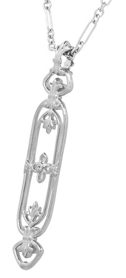 1910 Art Nouveau Filigree Cartouche Fleur De Lys Diamond Pendant in Sterling Silver - alternate view