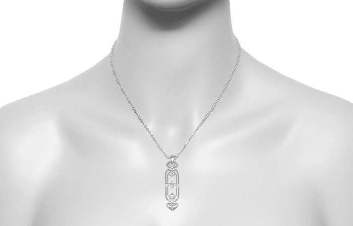 Filigree Art Nouveau Fleur De Lys Ruby Pendant Necklace in Sterling Silver - Item: N164WR - Image: 4